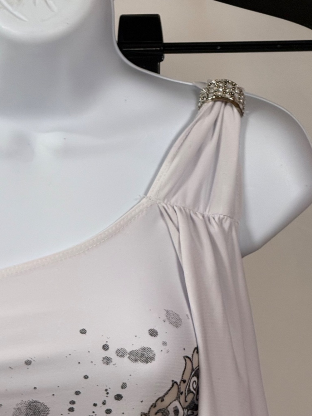 DeMore White One Shoulder Ruched Rhinestone Dress M - Picture 5 of 13